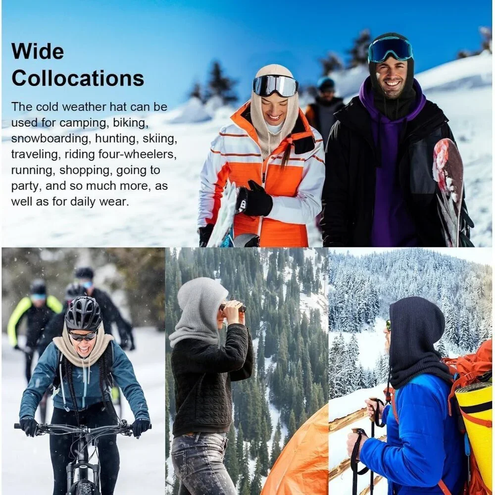 Unisex Beige Beanie Skull Cap with Drawstring Warm Winter Hats for Outdoor